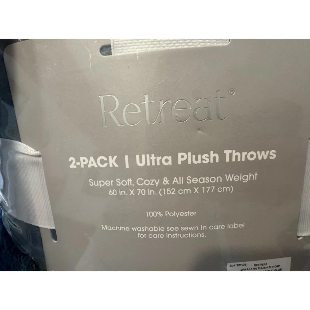 Retreat 2 Pack Plush Throw Modern Geo & Solid Blue 60